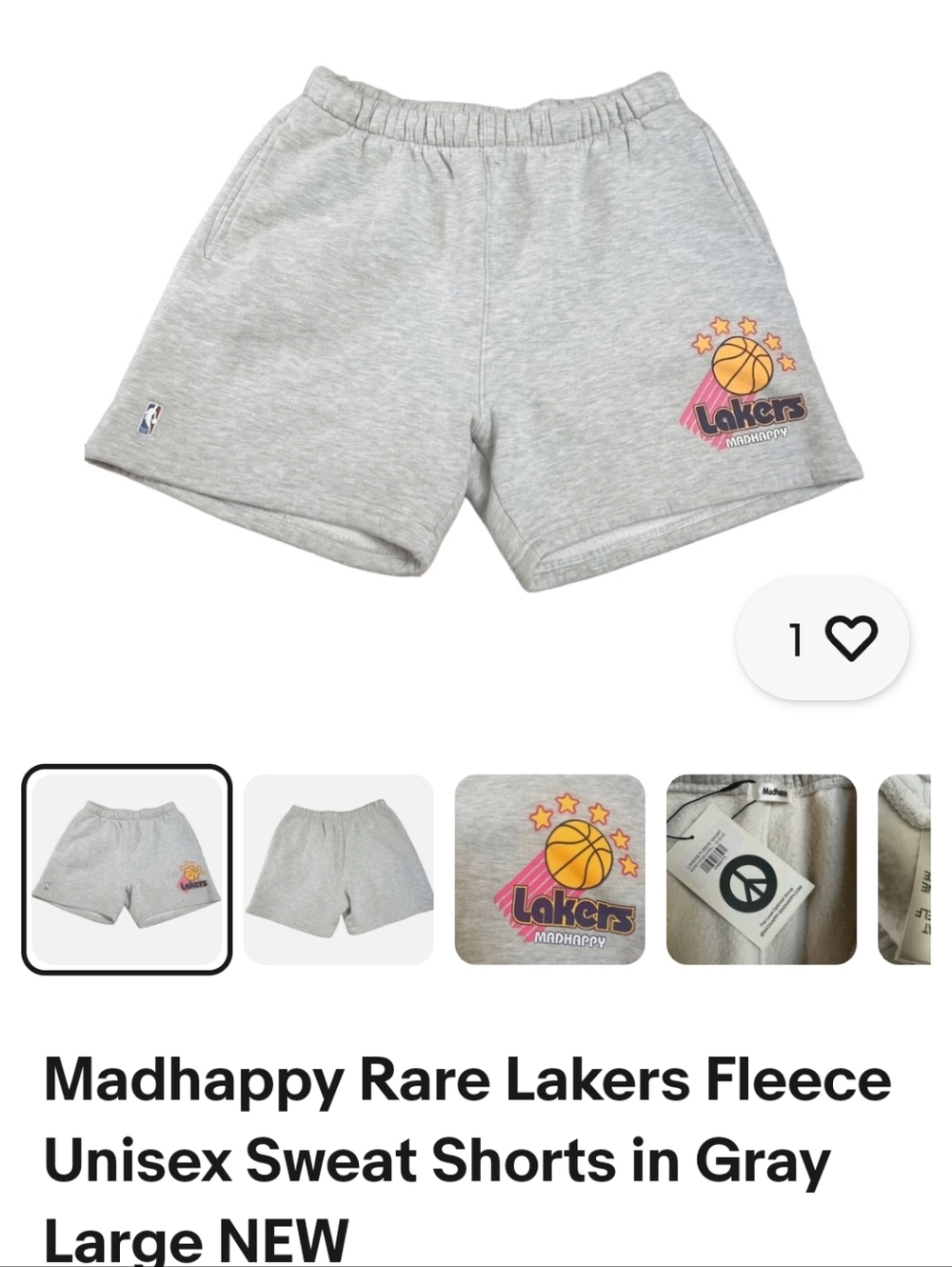 Madhappy ✨️RARE✨️Gray Lakers Graphic Fleece Athletic Shorts S